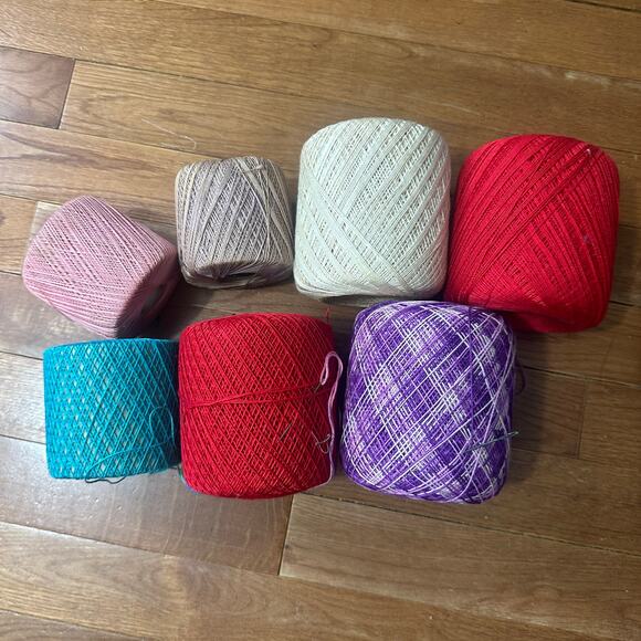 Lot of 7 Crochet Threads –Cotton Lace Yarn Red Pink Purple + - Picture 2 of 4